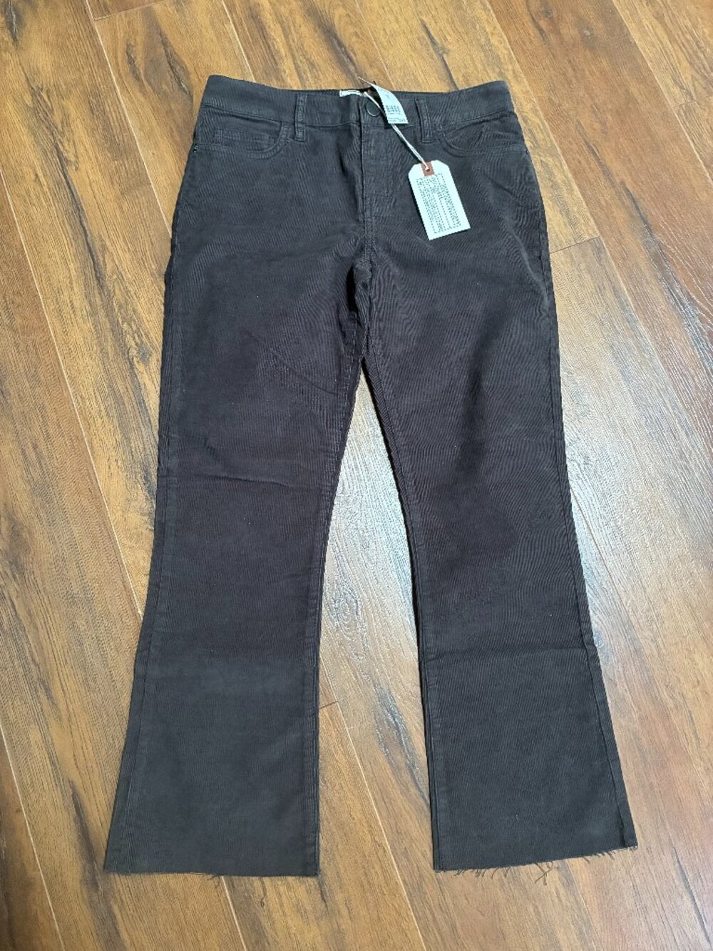 NWT Current/Elliott "The Kick" Gray Flare Corduroy Jeans Sz 26 Raw Hem Boho